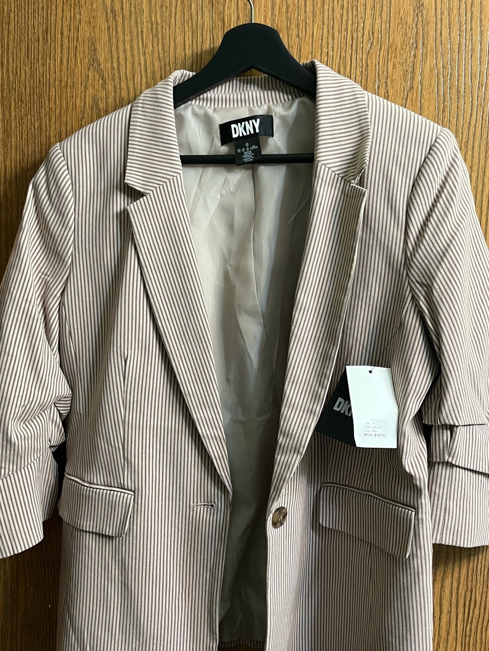 DKNY Beige & White Pinstripe Blazer